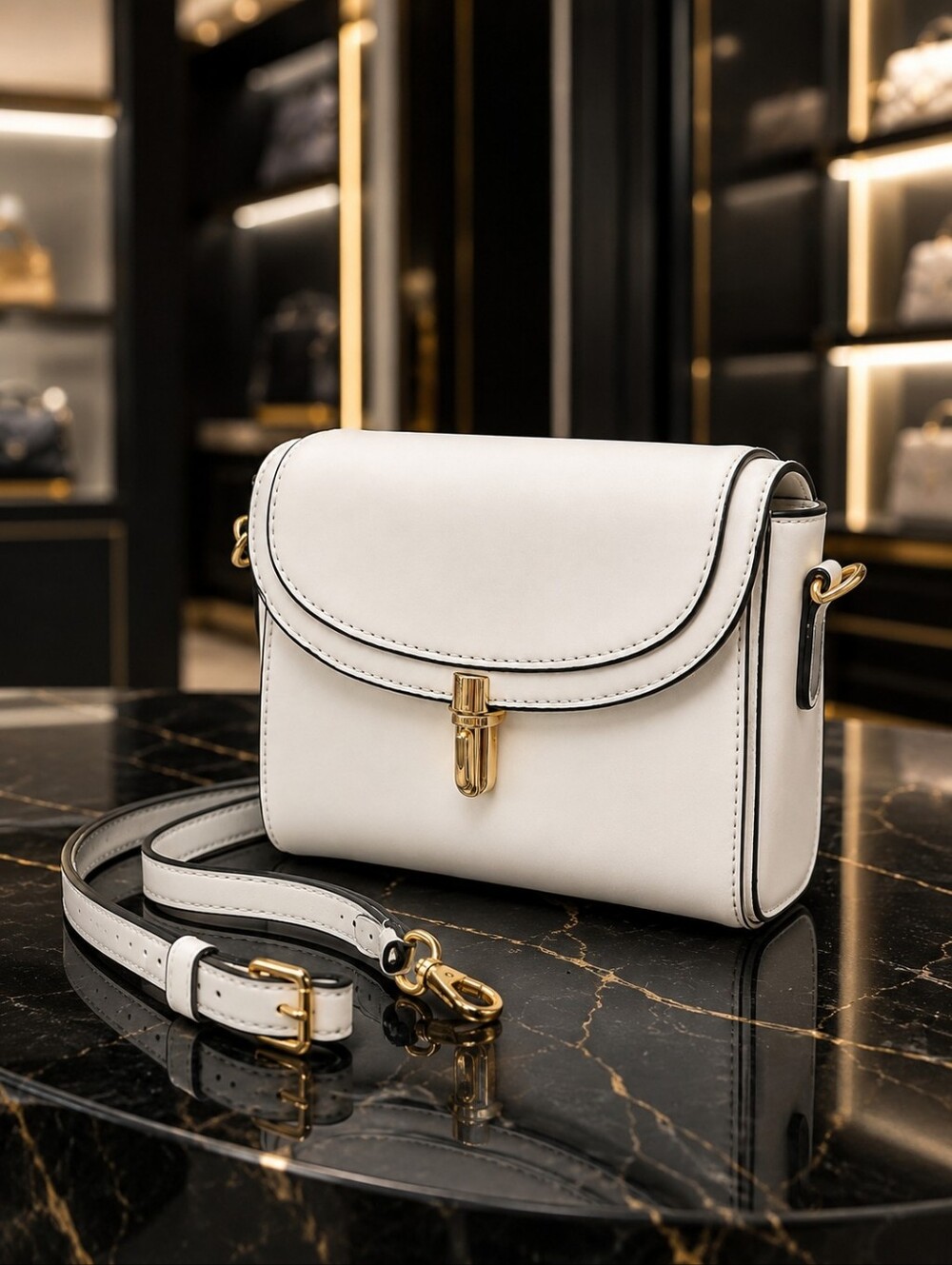 White Crossbody Bag with Gold Hardware - Elegant Everyday Shoulder Bag - Picture 2 of 5
